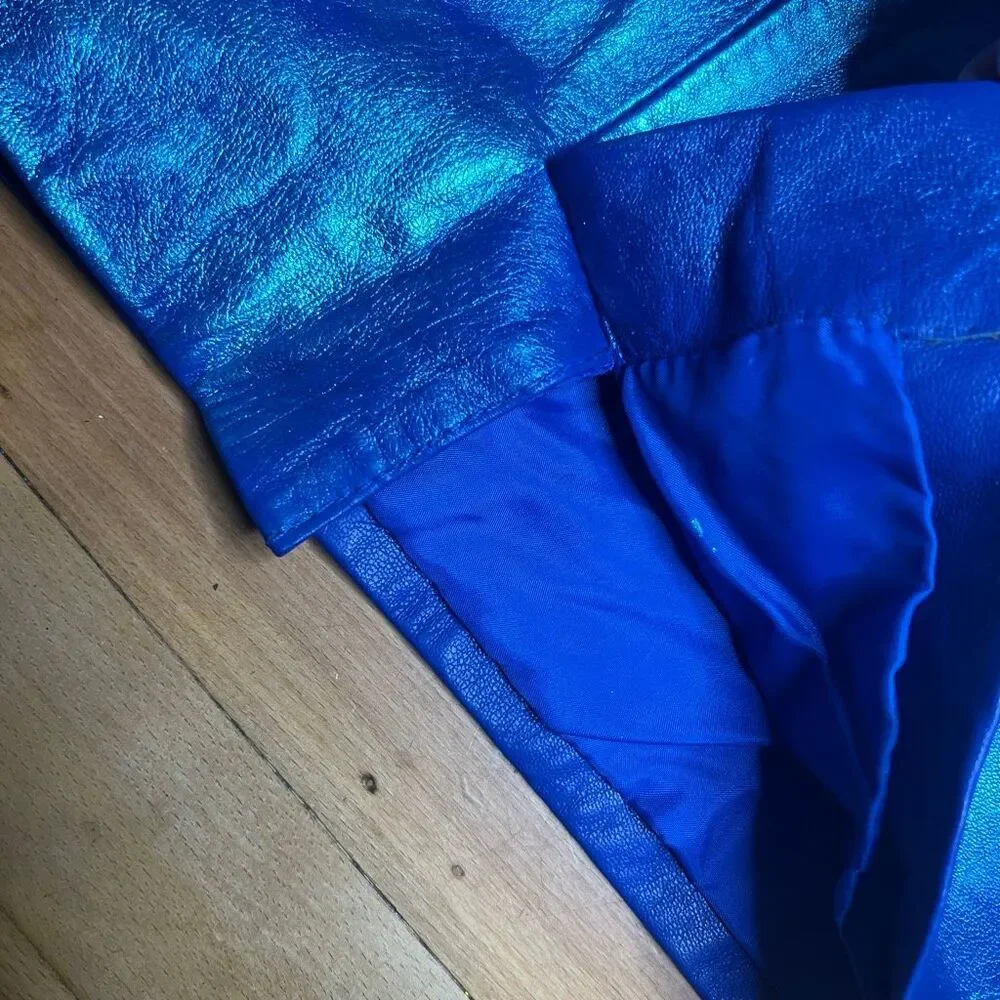 Michael Hoban x North Beach Leather Upcycled Metallic Blue Mini Pencil Skirt 3/4